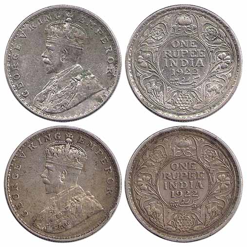 George V, Silver (2), Rupee, 1922, Bombay Mint (Prid 228). Fine+ to Very Fine, Scarce. 2 c