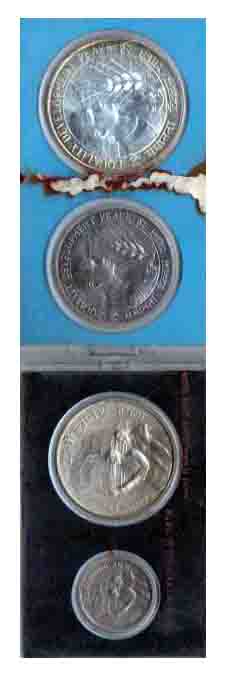 UNC Sets (4) of 2 coins each, 1972, 1973, 1974 and 1975, Bombay Mint. Loose packing withou