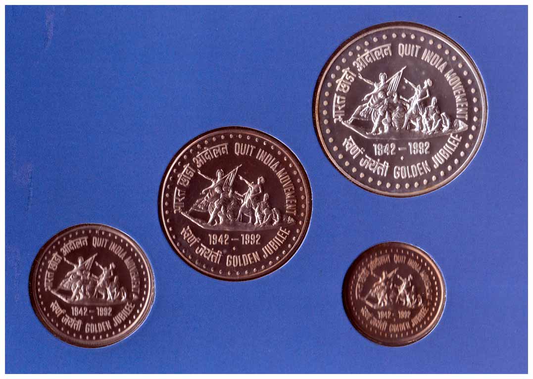 1993, UNC Set, Quit India Movement 1942-1992, Bombay Mint, Set of 2 coins, Rs. 50 &amp; 10