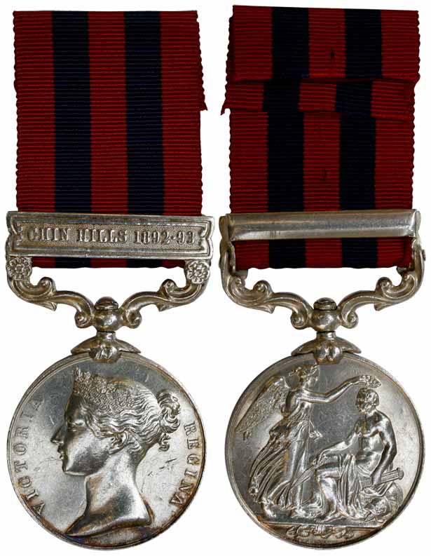 IGS, Victoria, 1854, Chin Hills 1892-93, bust of Victoria on obv, Goddess Victory crowning