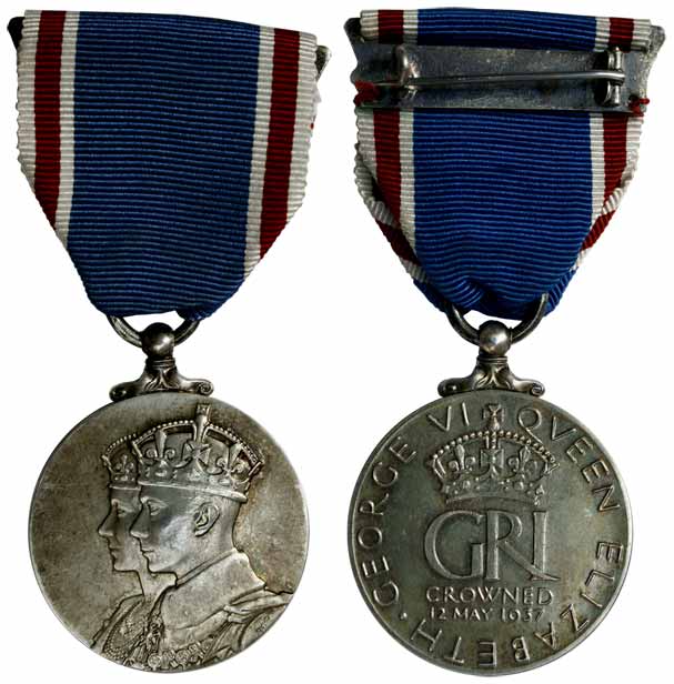 George VI, Coronation Medal, Silver, 1937, portraits of George VI and Queen Elizabeth on o