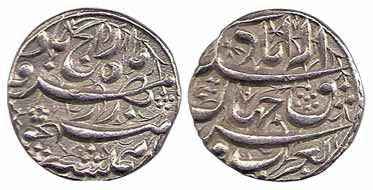 Akbar, Silver, Rupee, Allahabad Mint, Anonymous issue with couplet (KM 97.1). About Extrem