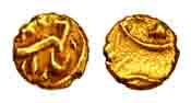Jahandar Shah, Gold, Fanam, mint name off flan but probably Kharapa, nearly complete name 