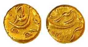 Muhammad Shah, Gold, 2.70 g, Pagoda, Tarpatri Mint, complete mint name on rev with the nam