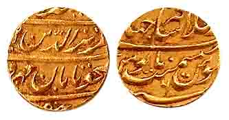 Alamgir II, Gold, Mohur, Shahjahanabad Mint, RY 6, meher wa mah couplet. Very Fine.