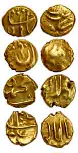 Balapur Mint, Gold (4), Fanam, Shah Alam I (2), Farrukhsiyar and Muhammad Shah. Very Fine+