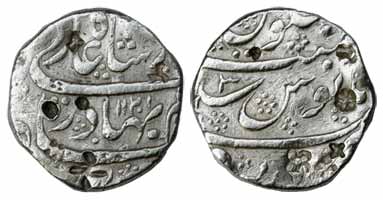 Baramati Mint, Silver, Rupee, in the name of Shah Alam I, AH 1121/3 (KM 348.37). Number of
