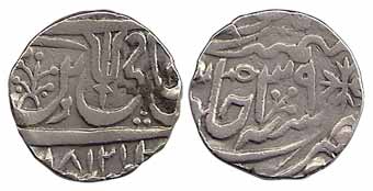 Kunch Mint, Silver, Rupee, in the name of Shah Alam II, mint name off, retrograde AH date 