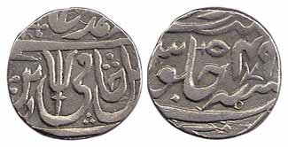 Kunch Mint, Silver, Rupee, in the name of Shah Alam II, mint name off flan but looks like 