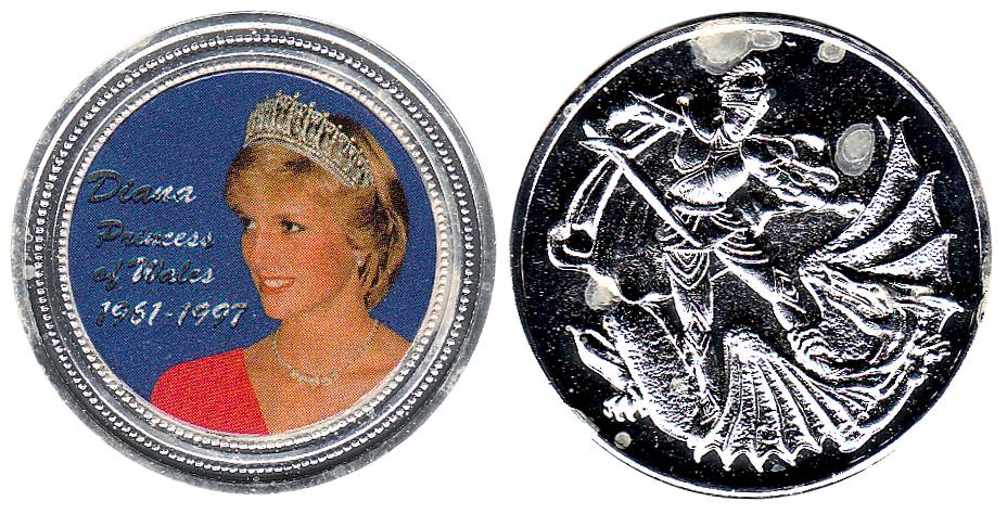 Diana Medal, Silver, 19.4 g, Portrait of Lady Diana facing left on obv in four-colour prin