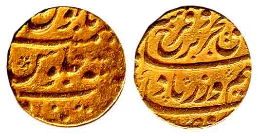 Farrukhsiyar, Gold, Mohur, Farkhanda Bunyad Mint, AH Ahad (KM 390.15). Fine+.