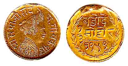 Sayaji Rao III, Gold, 1/3 Mohur, VS 1959. Ex-mount, Very Fine+, Scarce.