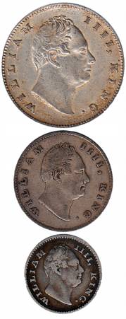 William IV, Silver (3), Set of 3: Rupee, ½ Rupee and ¼ Rupee, first two RS incused the thi