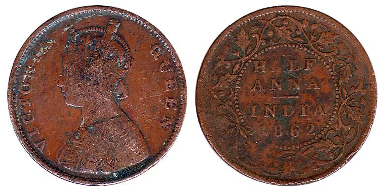 Victoria Queen, Copper (200), ½ Anna (100), and ¼ Anna (100). About Very Fine. 200 coins