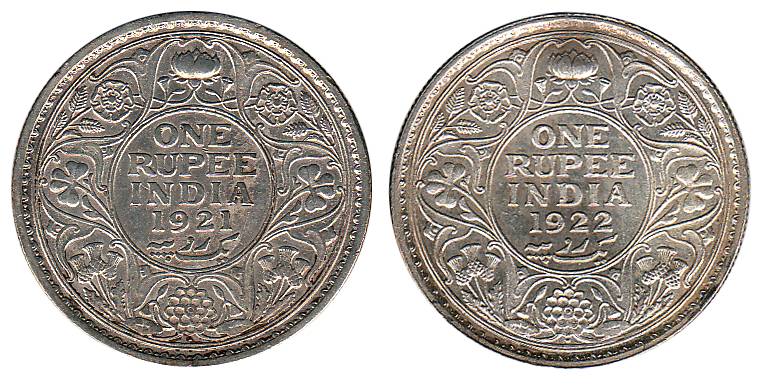 George V, Silver (6), Rupee, 2 sets of 1911, 1921 and 1922 years. Very Fine+ to About Extr