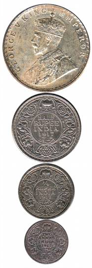 George V, Silver (12), Set of 4 coins each of the years 1915, 1916 and 1917: Rupee, ½ and 