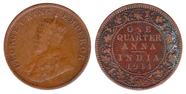 George V, Copper (200), ¼ Anna (100), and 1/12 Anna (100). Very Fine. 200 coins