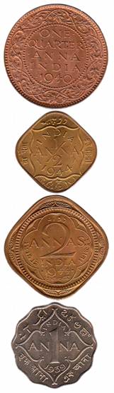 George VI, 2 Annas (22); 1 Anna (98); ½ Anna (29); and ¼ Anna (176). Numerous mints and da