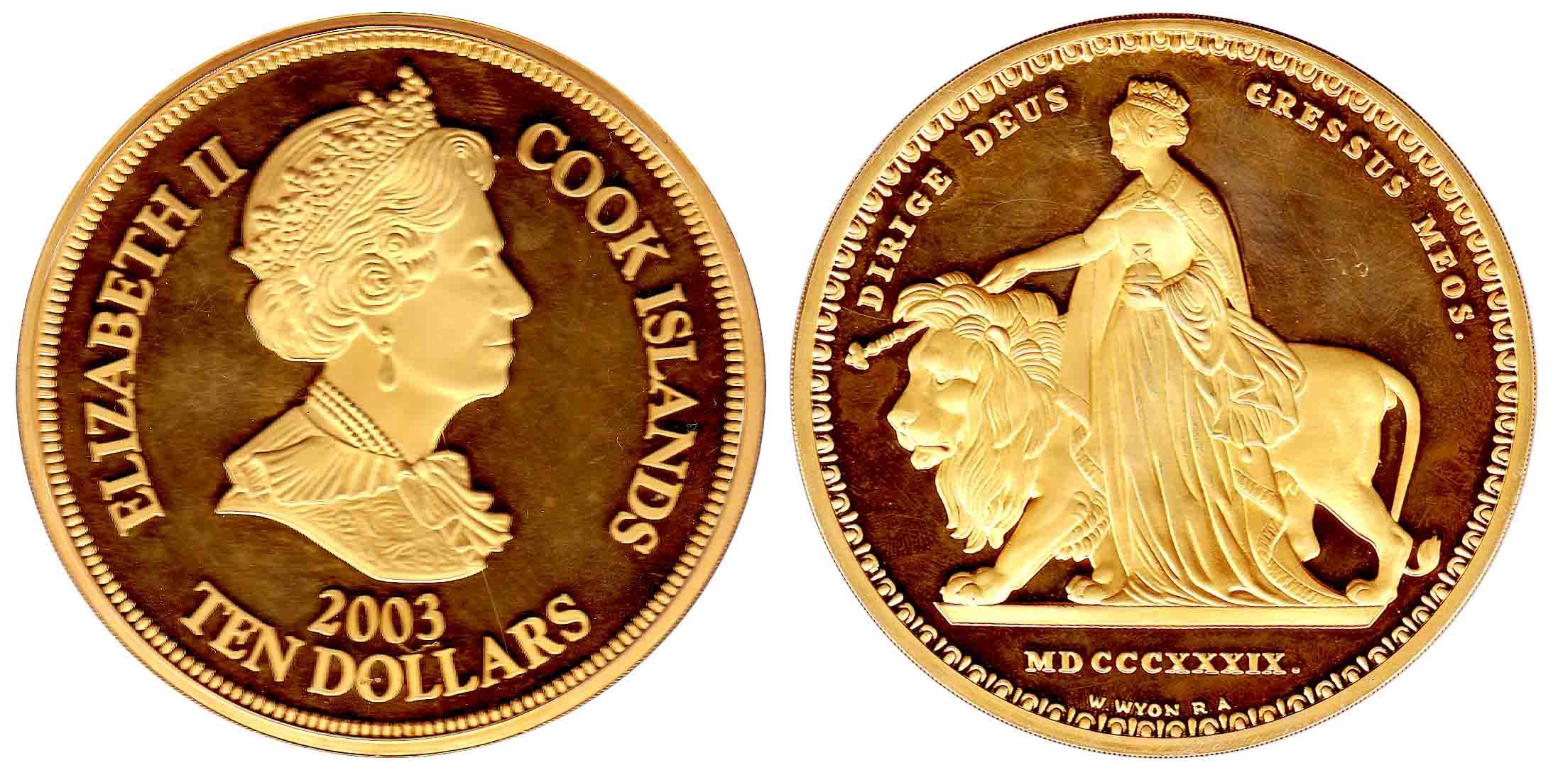 Cook Islands, Elizabeth II, Gold-plated Silver, 10 Dollars, 2003 Proof, bust of Elizabeth 