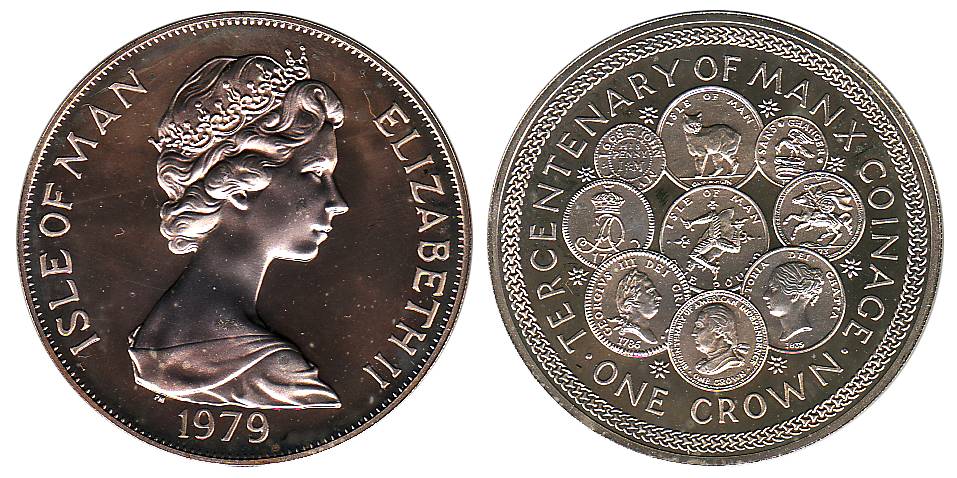 Isle of Man, Elizabeth II, Silver, 1 Crown, 1979, Tercentenary of Manx Coinage issue. UNC.