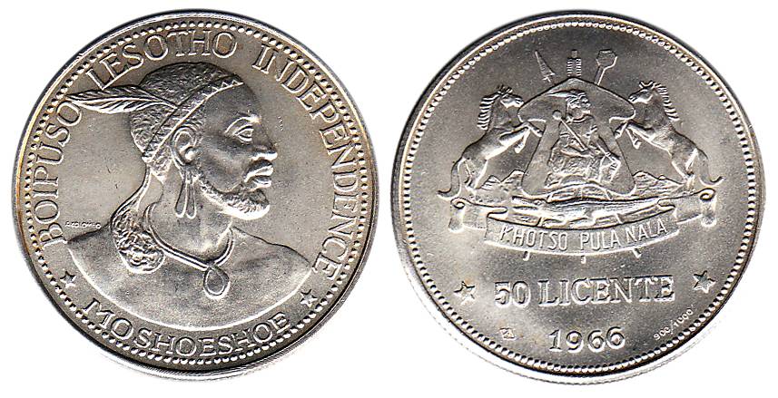 Lesotho, 50 Licente/Lisente, Independence Attained, 1966 (KM 4.1). UNC.