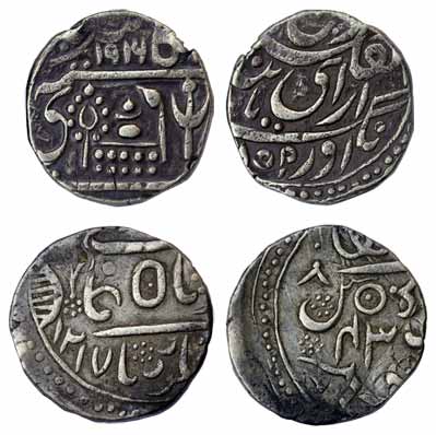Silver (2), Rupee, two different varieties and dates. About Very Fine, Scarce. 2 coins