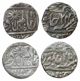 Silver, Rupee (2), Chhatarpur Mint, in the name of Shah Alam II, RY 24 & 25. About Very Fi