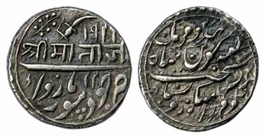 Takhat Singh, Silver, Rupee, Jodhpur Marwar Mint, VS 1926, Shri Mataji in Nagari on obv, i