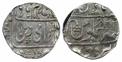 Mahadji Rao, Silver, Rupee, in the name of Shah Alam II, Narwar Mint, AH 1192/22, a new mi