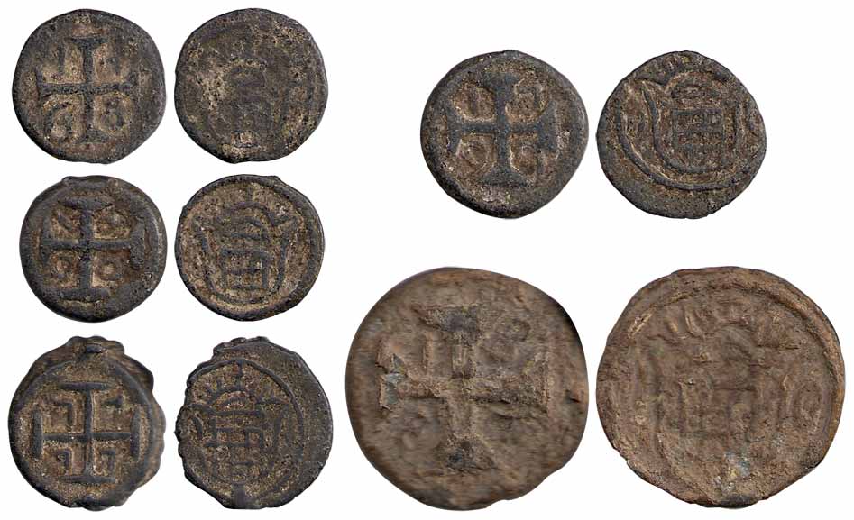 Diu, Tin (5), 5 Bazarucos, 1765, 1777, 1779 and 1800; 20 Bazarucos, 1887. Fine+ to About V