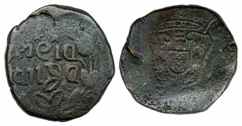 Goa, Jose I, Copper, Meia (½) Tanga 30 Reis, ND (KM 122). Very Fine for the type, Very Rar
