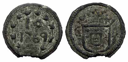Goa, Tin, 10 Bazarucos, 1769, crown and G / A on obv, denomination and year on rev (KM 137
