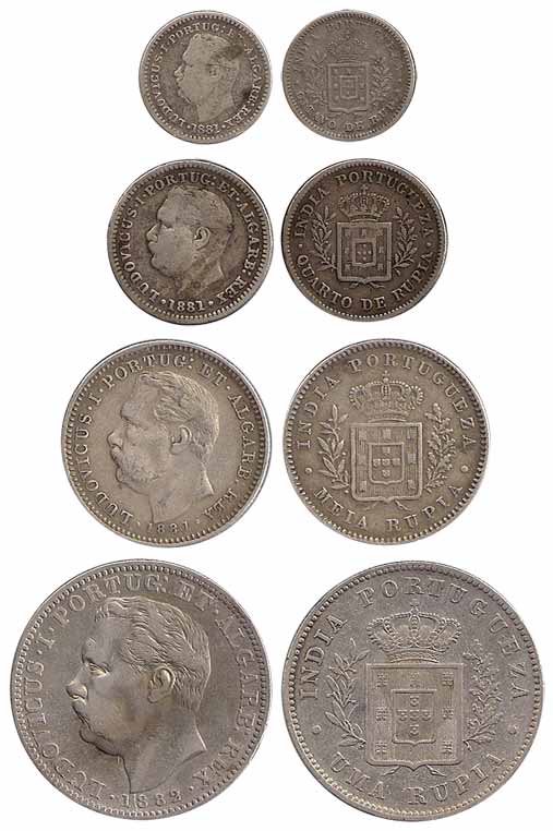 Ludwig, Silver (4), Set of 4: Rupee, ½, ¼ and 1/8 Rupee, 1882, 1881, 1881 and 1881. Fine+ 