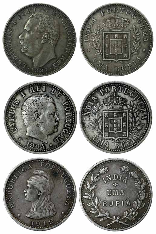 Silver (3), Rupee, Ludwig, 1881, Carlos, 1904, and Republic, 1912. Very Fine, Scarce. 3 co