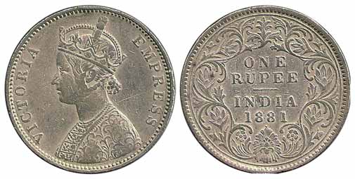 Victoria Empress, Silver, Rupee, 1881. Very Fine, Scarce Year.