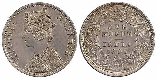 Victoria Empress, Silver, Rupee, 1897. Very Fine, Very Rare Year.