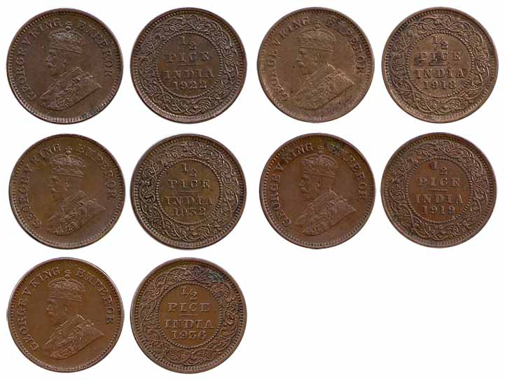 George V, Copper (25), ½ Pice, different years from 1912 to 1936. Very Fine, Scarce. 25 co