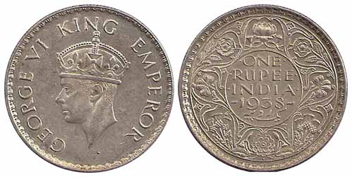 George VI, Silver, Rupee, 1938, Bombay Mint. About Extremely Fine, Scarce.