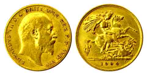 United Kingdom, Edward VII, Gold, ½ Soverign, 1904. About Extremely Fine.