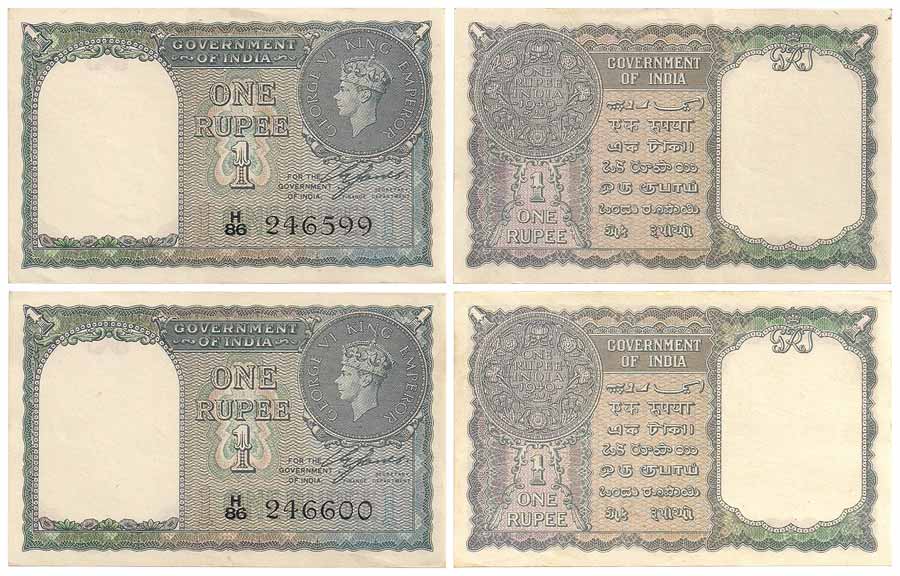 George VI, 1 Rupee, 1940, issued by signed C. E. Jones, serial number in black, (Jhun #1.1