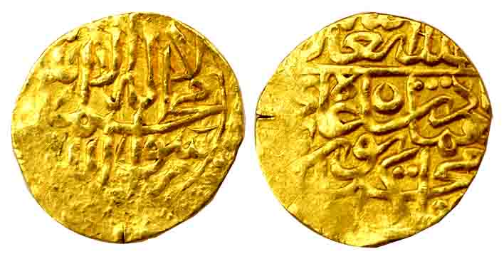 Akbar, Gold, 0.67 g, 1/10 Mohur, Mintless but issued at Badakshan (KM 700.2). Fine, Scarce