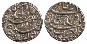 Akbar, Silver Rupee, Allahabad Mint, the rebellion issue of Jahangir, anonymous (KM 97.1).