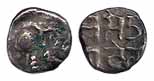 Yadavas of Devagiri, Seun Deva, Silver, 0.74 g, lion to right on obv, and Nagari legend sh