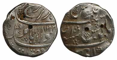 Baramati Mint, Silver Rupee, in the name of Farrukhsiyar, AH1123 (KM# 377.17), mint name p