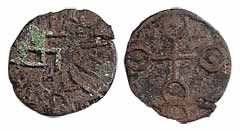 Satavahanas, Copper, 1.52 g, Brahmi legend around a central Swastika on obv, typical Ujjai