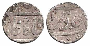 Sankheda Mint, Silver, Rupee, in the name of Shah Alam II, a sword as a mint mark on rev, 