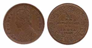 Krishnaji Rao, Copper, 1/12 Anna, 1888, with the name and portrait of Victoria Empress, mi