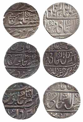 Silver (3), Rupee, in the name of Shah Alam II, Narwar Mint, RY 25, 26, 27. Broad flan, Ve