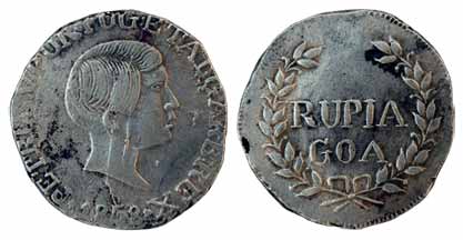 Goa, Pedro V, Silver, Rupia, 1858 (KM 279). Very Fine+, Rare.