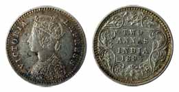 Victoria Empress, Silver, 2 Annas, 1894. Very Fine, Scarce.
